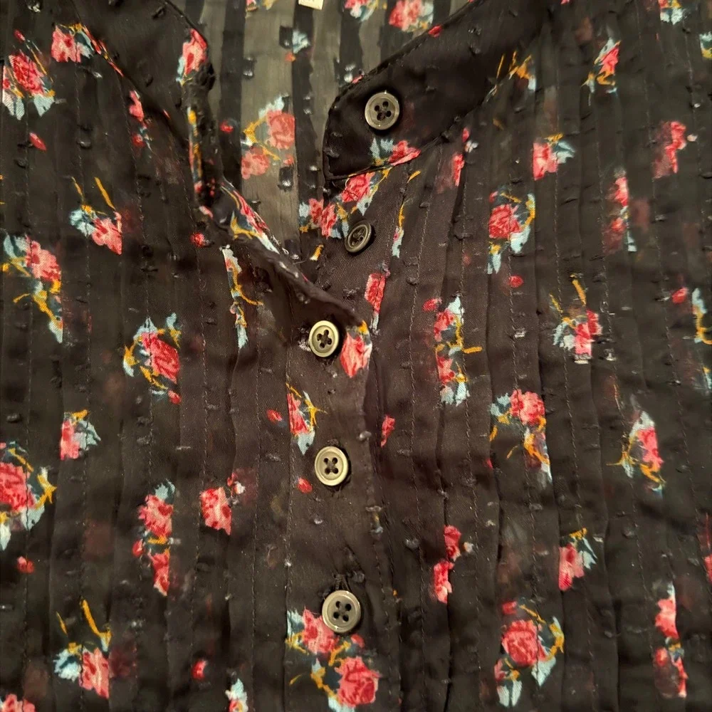Free People Flowers In December Blouse Women's XS Black Boho Hippie Coquette Y2K